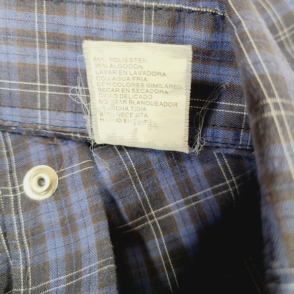 Plains Western Wear Blue Plaid Shirt Short Sleeve Pearl Snap Buttons Size Large - Picture 8 of 13